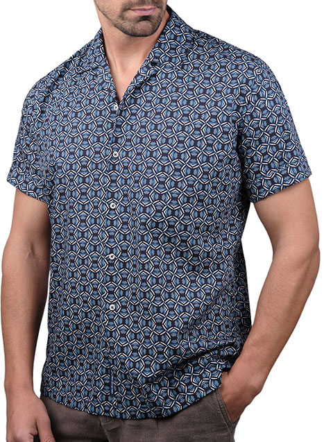 Ανδρικό Πουκάμισο κοντό μανίκι Manetti casual blue beige