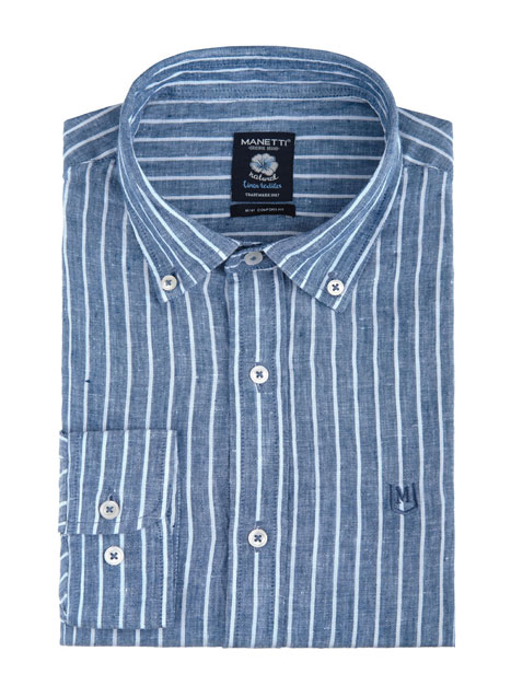 Ανδρικό Λινο Πουκαμισο Manetti casual blue white