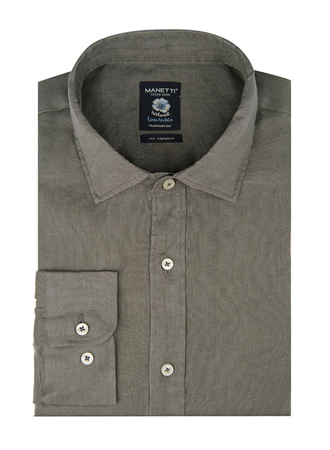 Ανδρικό Λινο Πουκαμισο Manetti casual khaki