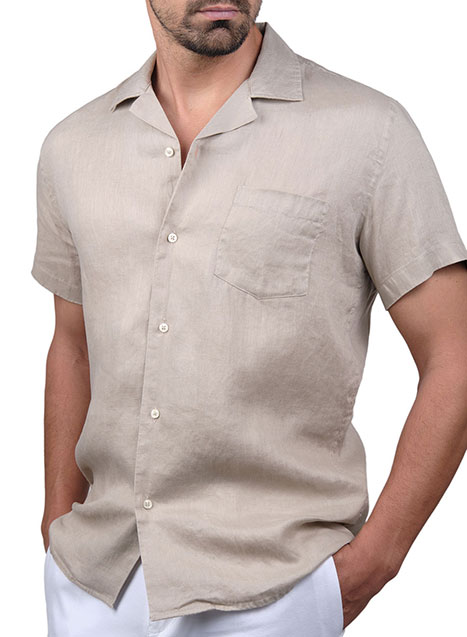 Ανδρικό Λινο Πουκαμισο Manetti casual sand