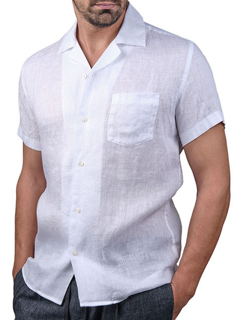 Ανδρικό Λινο Πουκαμισο Manetti casual white