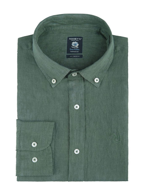 Ανδρικό Λινο Πουκαμισο Manetti casual sage green