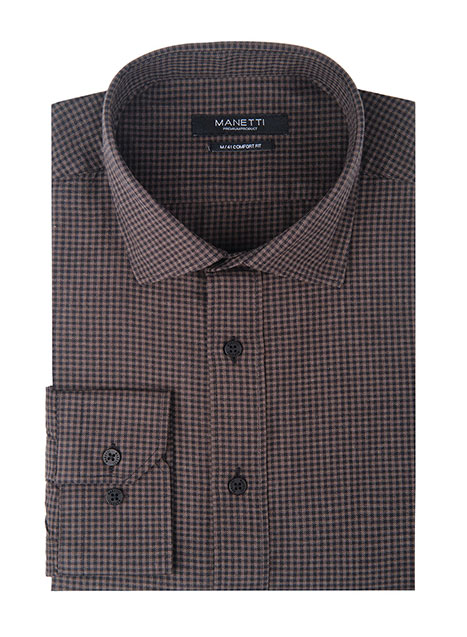 MEN'S MANETTI SHIRT FORMAL  BROWN-BLACK