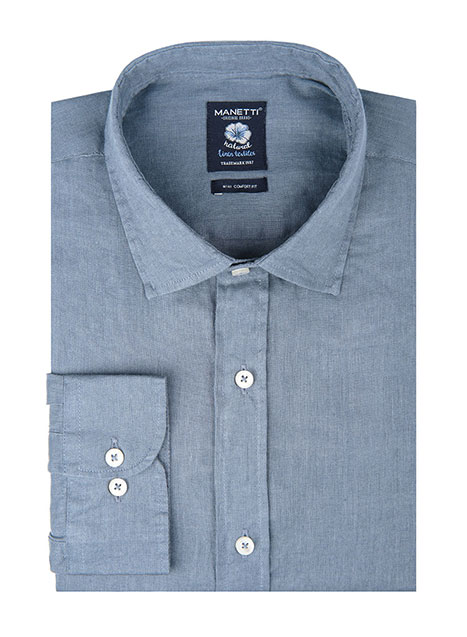 Ανδρικό Λινο Πουκαμισο Manetti casual smoked teal