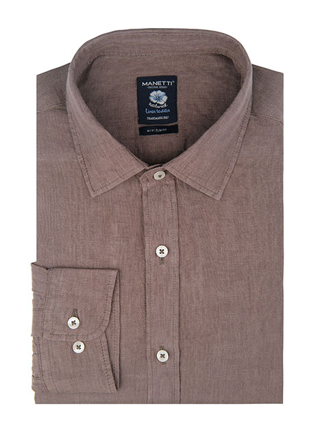 Ανδρικό λινό chambray πουκάμισο casual fango brown