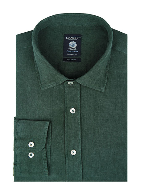 Ανδρικό λινό chambray πουκάμισο casual green