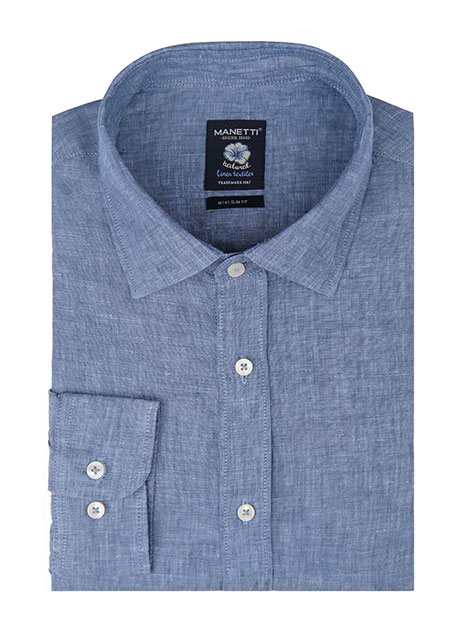 Ανδρικό λινό chambray πουκάμισο casual indigo