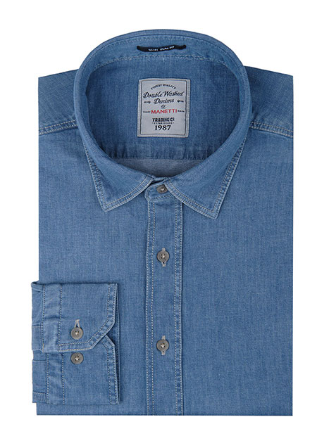 Ανδρικό Πουκάμισο denim Manetti casual blue