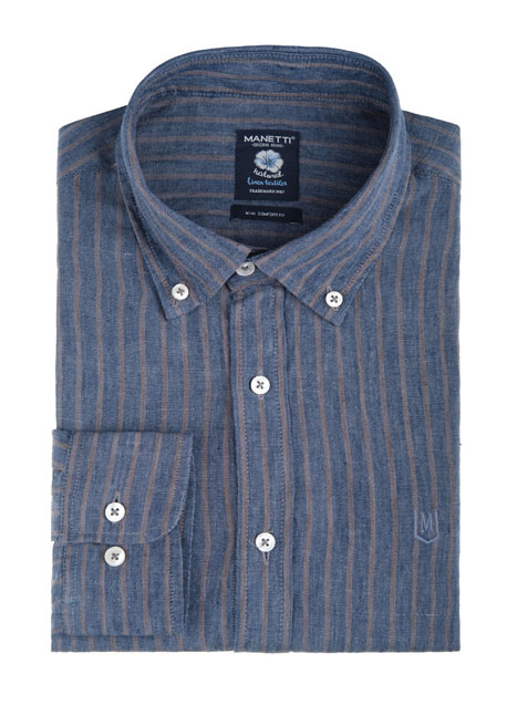 Ανδρικό Λινο Πουκαμισο Manetti casual blue fango