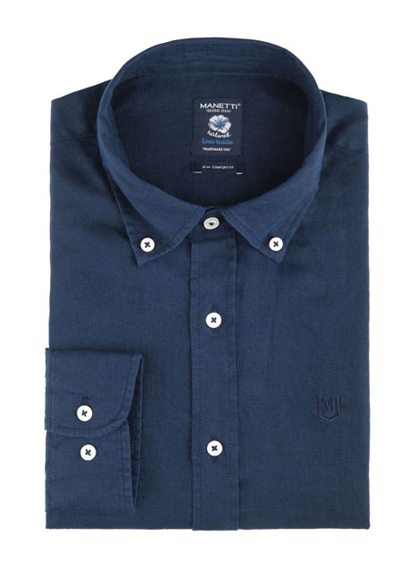 Ανδρικό Λινο Πουκαμισο Manetti casual navy blue
