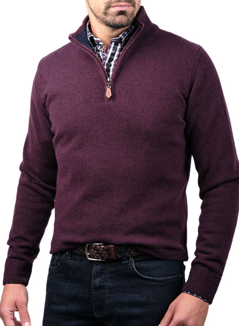 Ανδρικό Πουλόβερ half zip Manetti casual bordeaux