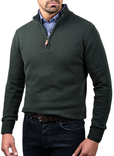 Ανδρικό Πουλόβερ half zip Manetti casual dark green