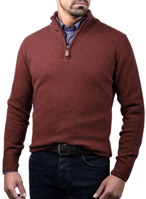 Ανδρικό Πουλόβερ half zip Manetti casual rust red