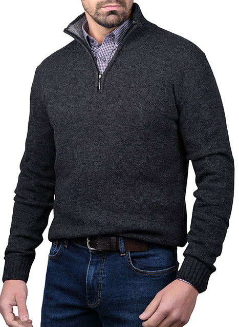 MEN'S ΠΟΥΛΟΒΕΡ HALF ZIP MANETTI CASUAL  DARK GREY MELANGE
