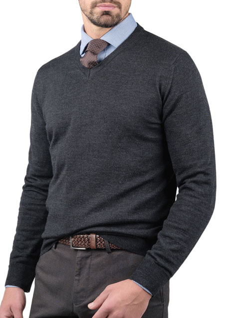 MEN'S PULLOVER VNECK MANETTI FORMAL  DARK GREY MELANGE