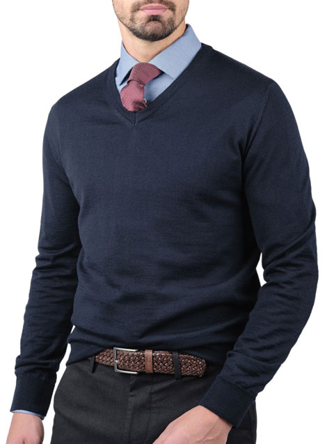 MEN'S PULLOVER VNECK MANETTI FORMAL  BLUE-BLACK
