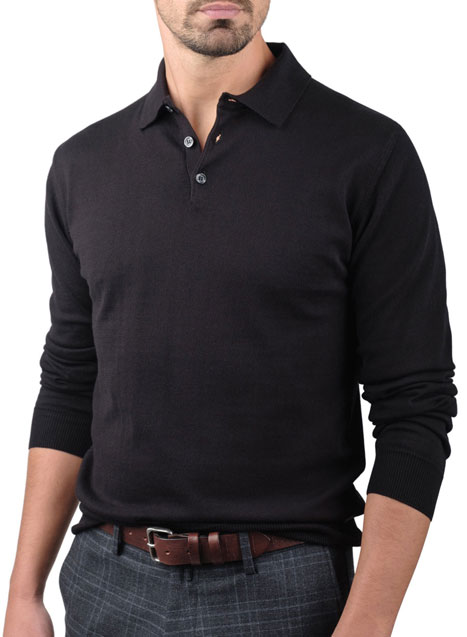 MEN'S MANETTI KNITTED POLO CASUAL  BLACK