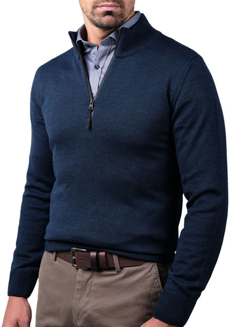 Ανδρικό Πουλόβερ half zip Manetti casual denim blue