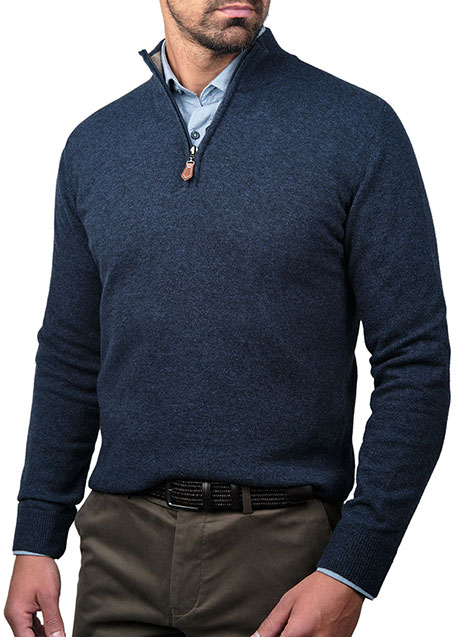 MEN'S ΠΟΥΛΟΒΕΡ MANETTI HALF ZIP CASUAL  INDIGO BLUE