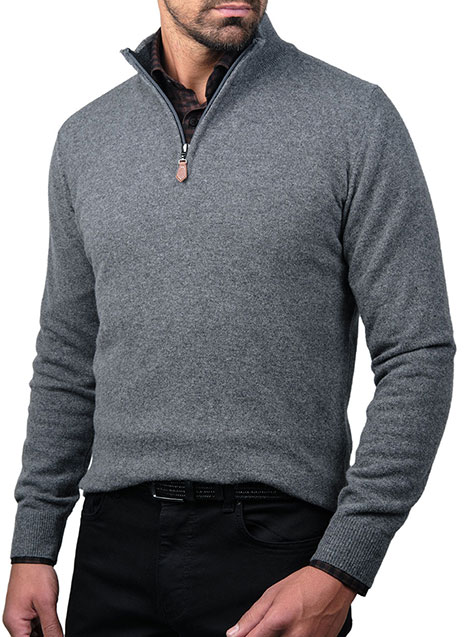 MEN'S ΠΟΥΛΟΒΕΡ MANETTI HALF ZIP CASUAL  DARK GREY MELANZE
