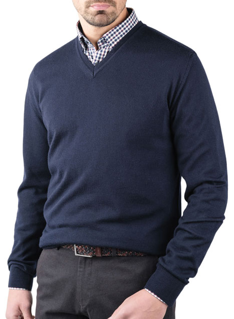 MEN'S PULLOVER VNECK MANETTI CASUAL  NAVY BLUE