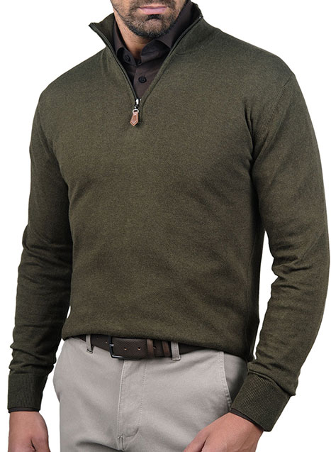 Ανδρικό Πουλόβερ Manetti half zip casual green melanze