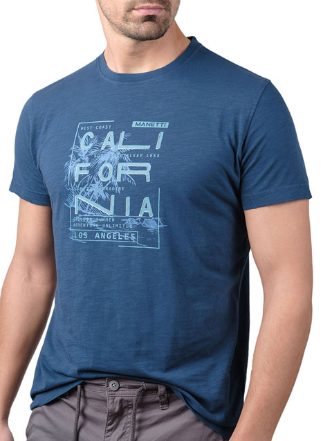 MEN'S T-SHIRT ΚΟΝΤΟ ΜΑΝΙΚΙ MANETTI CASUAL  BLUE