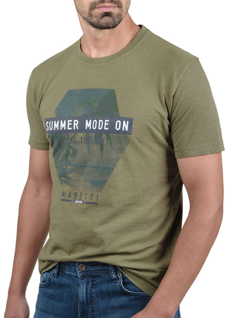 Ανδρικό T-shirt κοντό μανίκι Manetti casual khaki