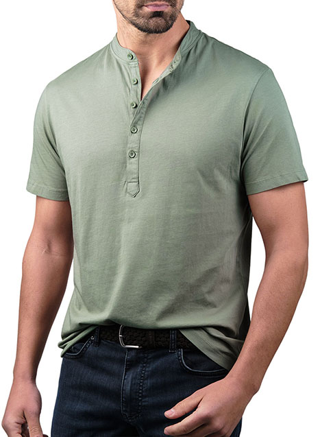 MEN'S HENLEY GARMENT DYE MANETTI CASUAL  KHAKI