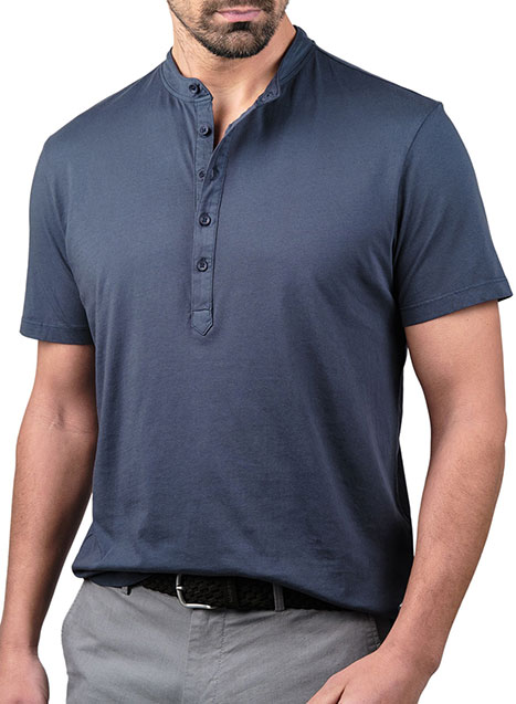 MEN'S HENLEY GARMENT DYE MANETTI CASUAL  BLUE