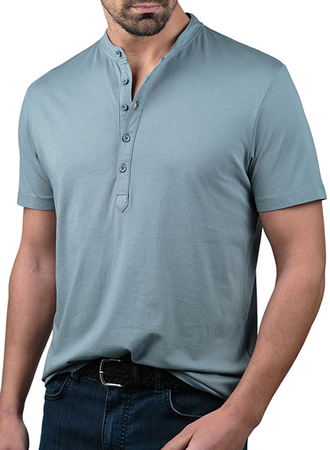 MEN'S HENLEY GARMENT DYE MANETTI CASUAL  GREY BLUE