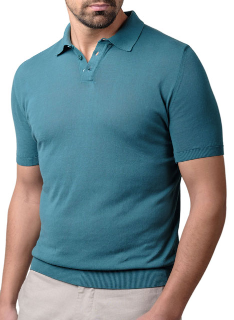 MEN'S MANETTI KNITTED POLO CASUAL  PETROLIO