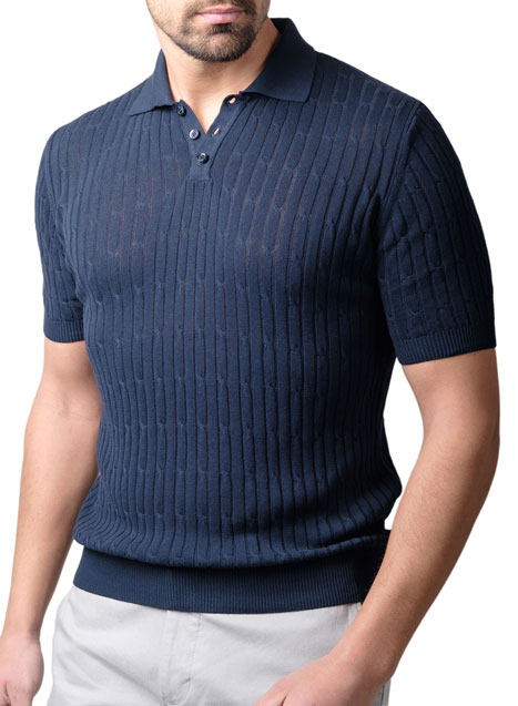 MEN'S MANETTI KNITTED POLO CASUAL  BLUE