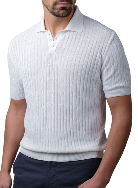 MEN'S MANETTI KNITTED POLO CASUAL  WHITE