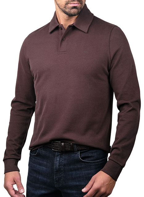 MEN'S POLO ΜΑΚΡΥ ΜΑΝΙΚΙ MANETTI CASUAL  RED BROWN