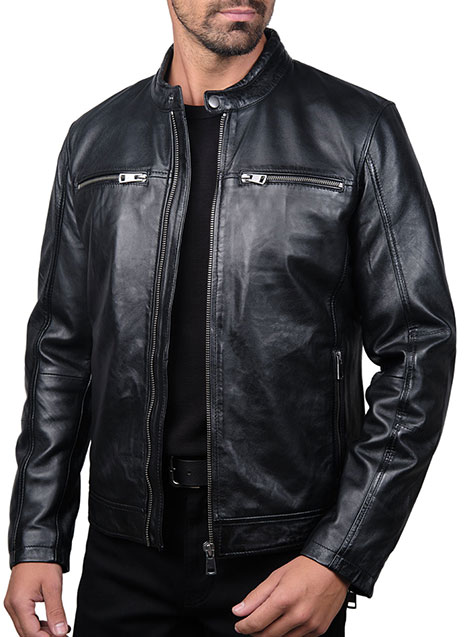 Ανδρικό Δερμάτινο μπουφάν Manetti casual black