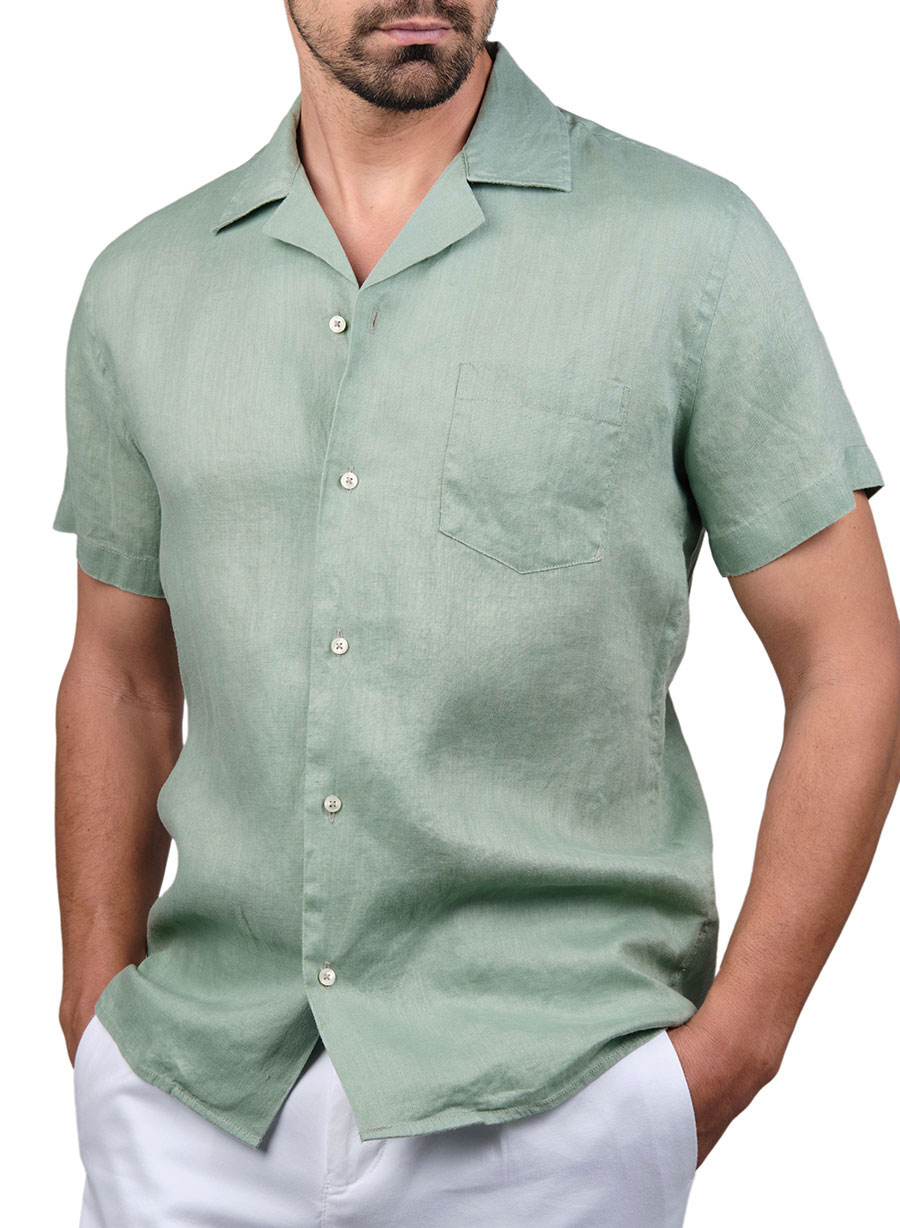 Ανδρικό Λινο Πουκαμισο Manetti casual mint