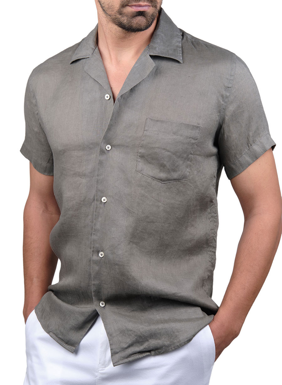 Ανδρικό Λινο Πουκαμισο Manetti casual khaki