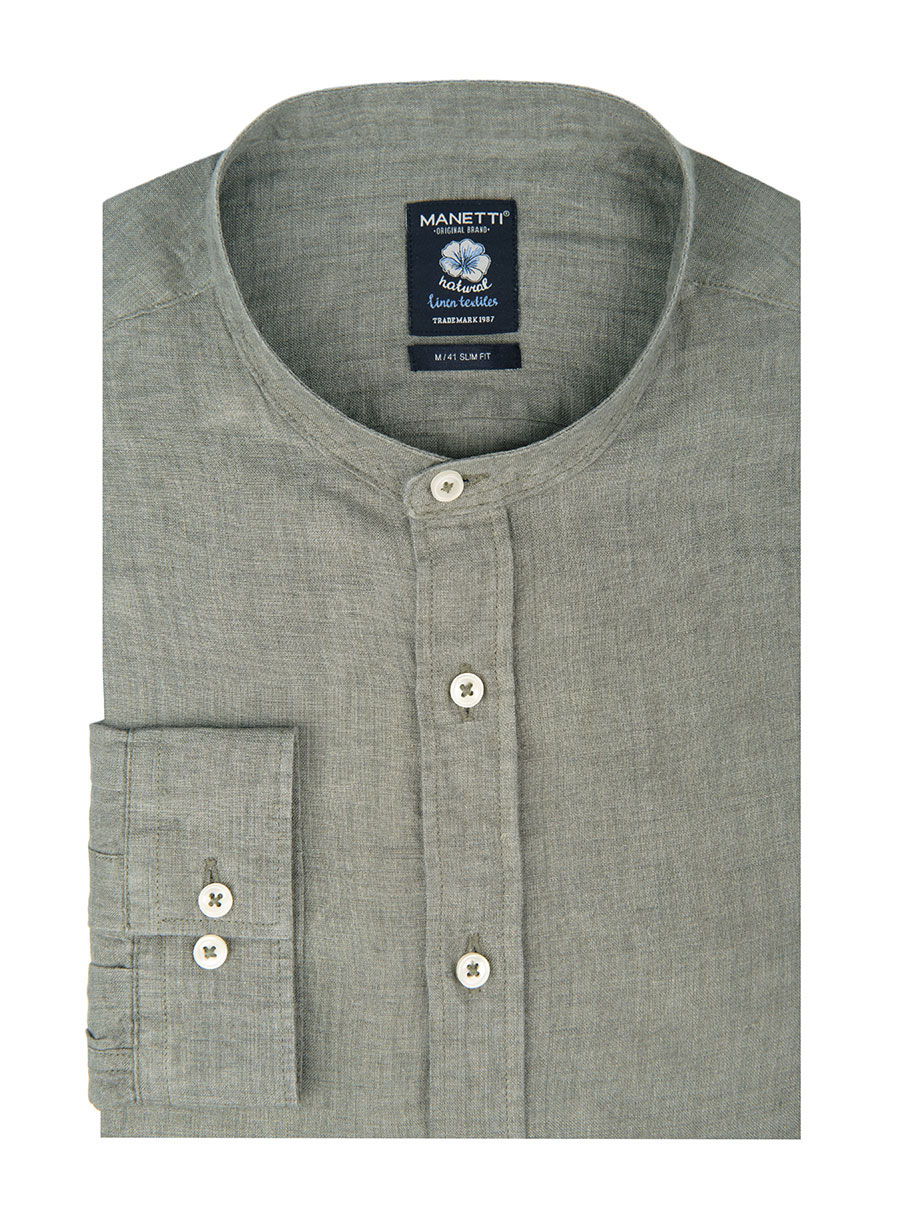 Ανδρικό Λινό delavee πουκάμισο casual khaki green