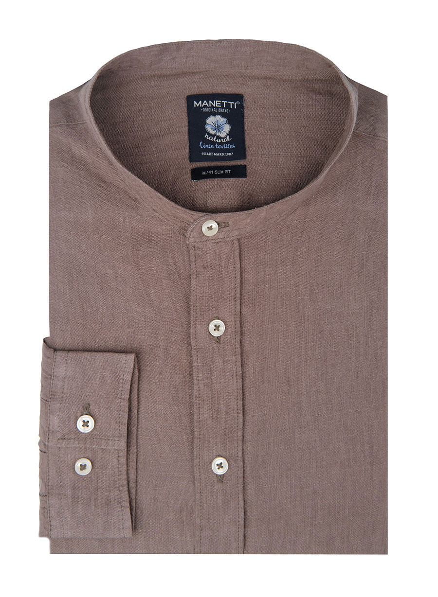 Ανδρικό λινό chambray πουκάμισο casual fango brown