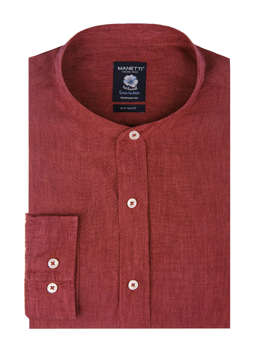 Ανδρικό λινό chambray πουκάμισο casual red rust