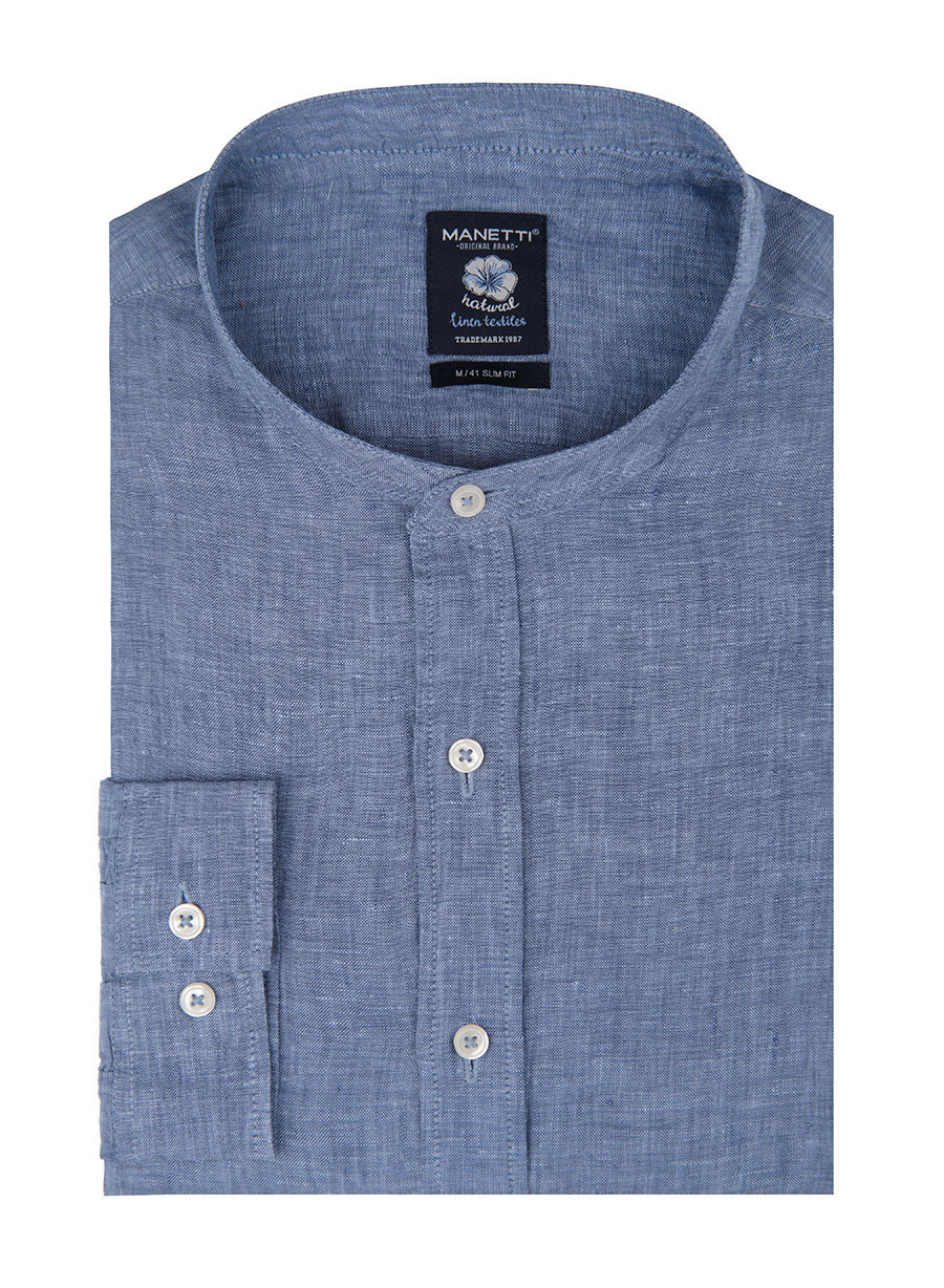 Ανδρικό λινό chambray πουκάμισο casual indigo