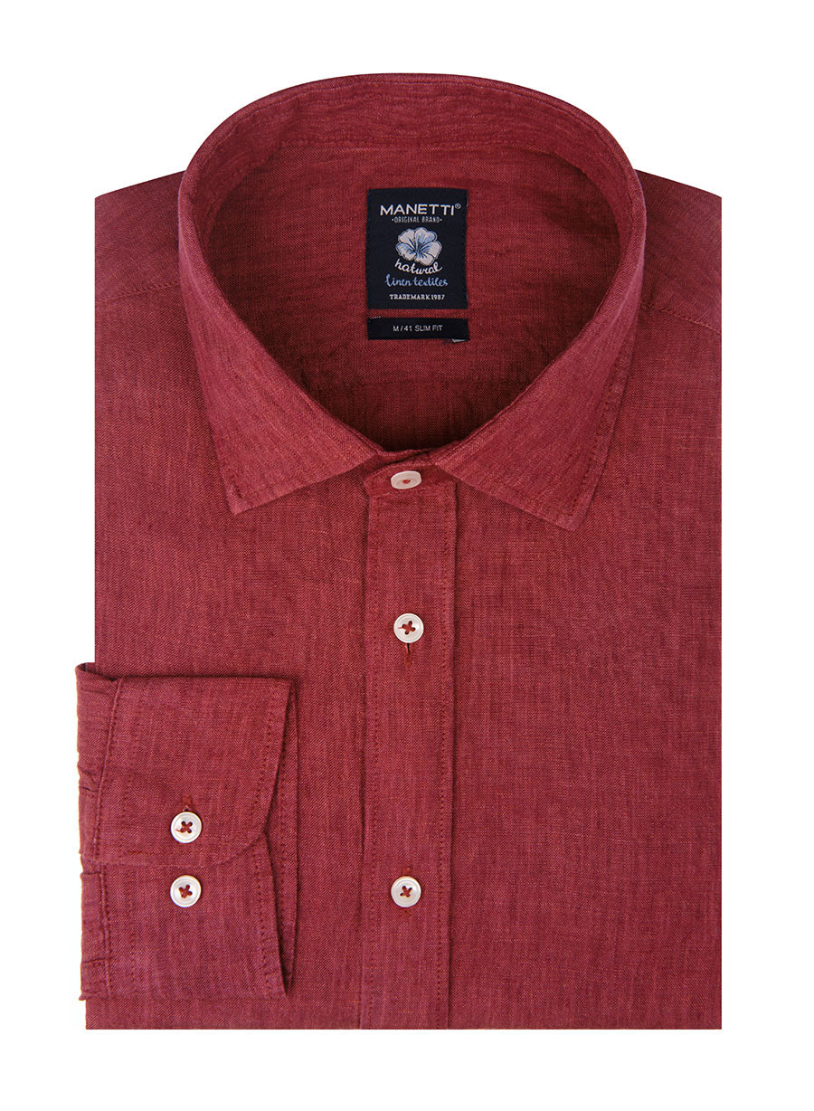 Ανδρικό λινό chambray πουκάμισο casual red rust