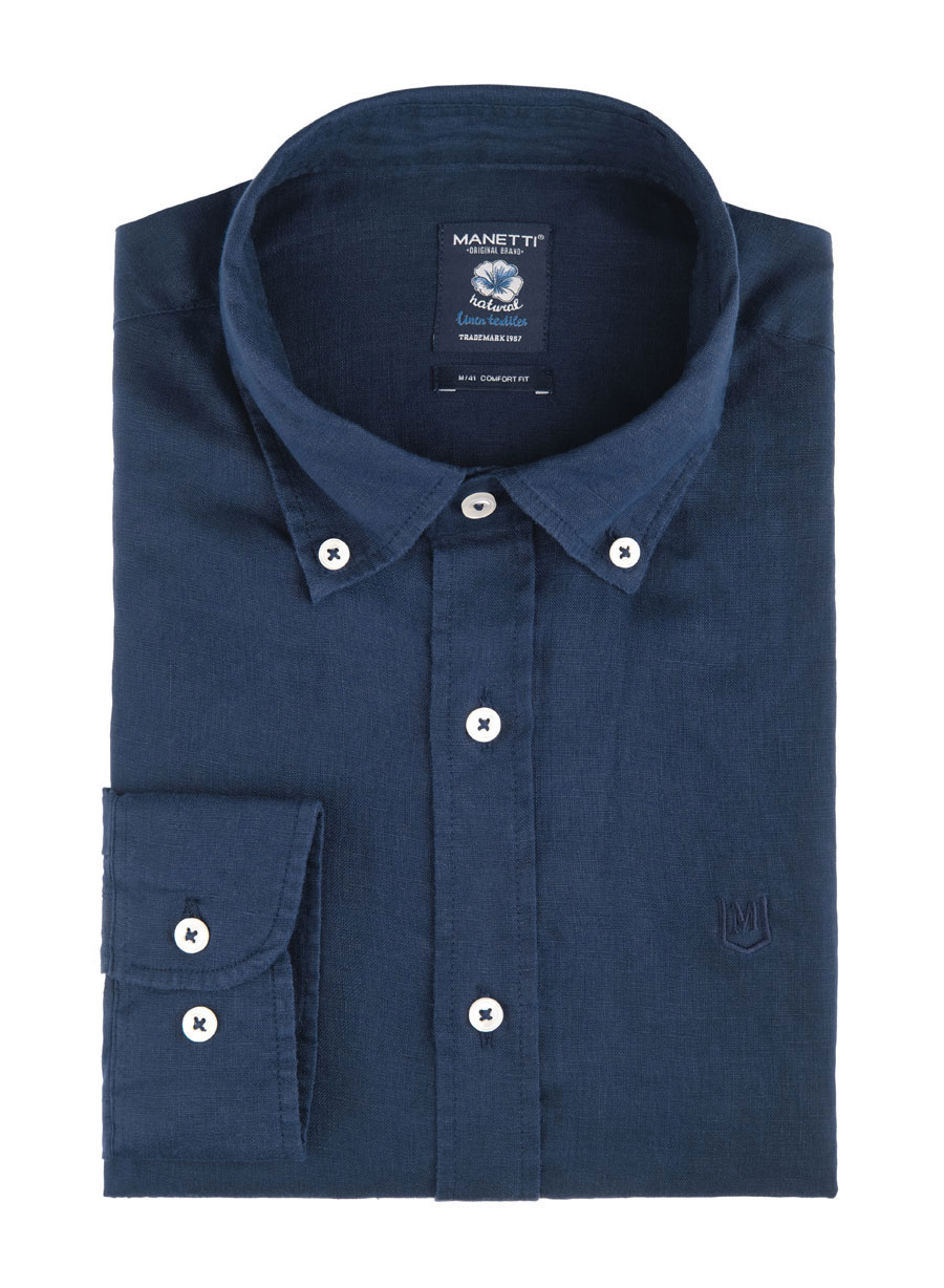 Ανδρικό Λινο Πουκαμισο Manetti casual navy blue