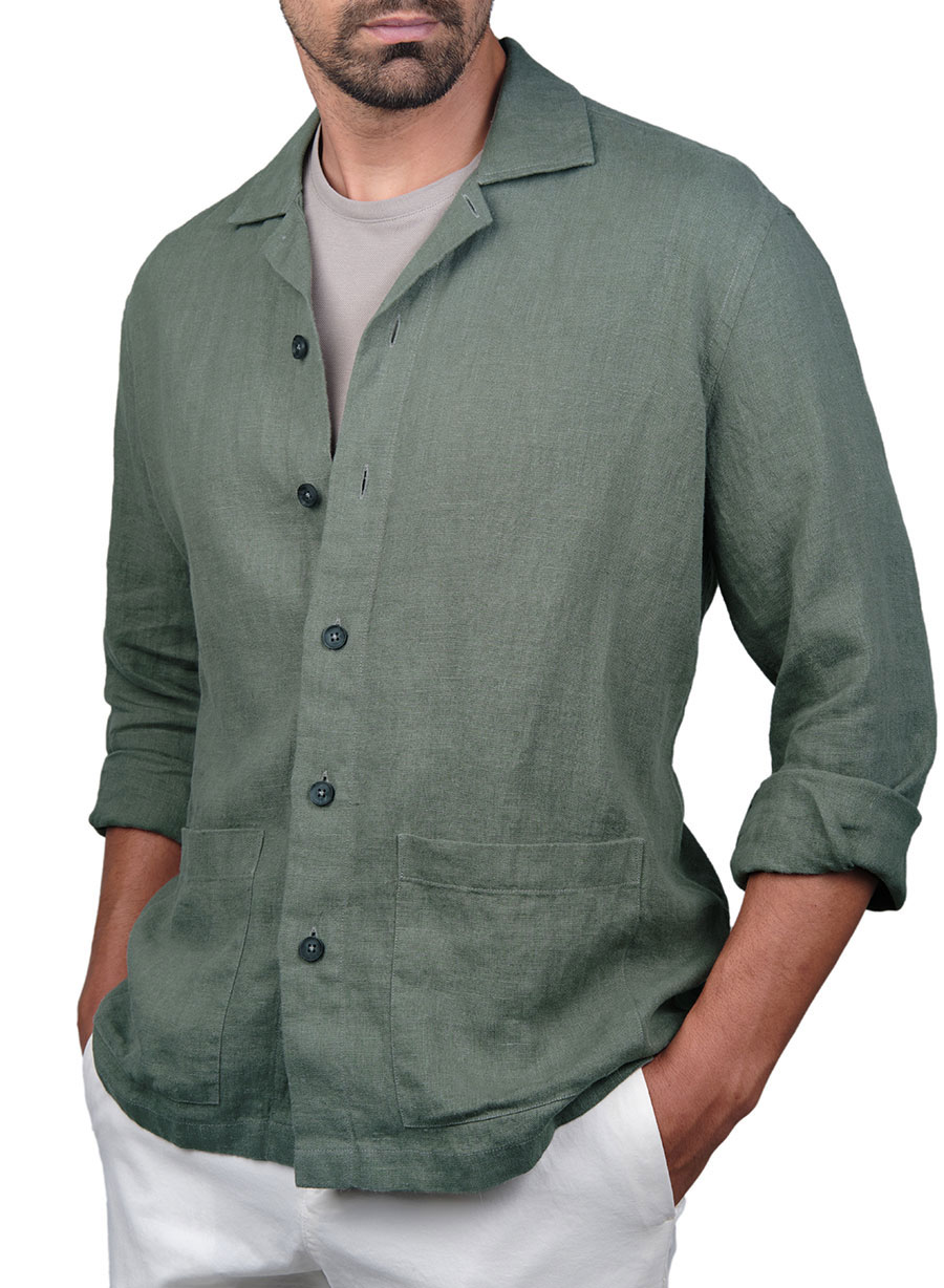 Ανδρικό Overshirt λινό Manetti casual light green