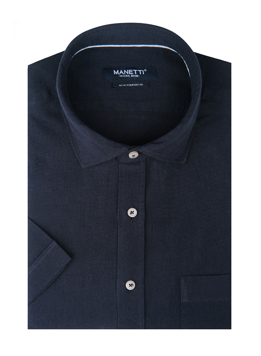MEN'S ΠΟΥΚΑΜΙΣΟ MANETTI ΚΟΝΤΟ ΜΑΝΙΚΙ CASUAL  BLUE
