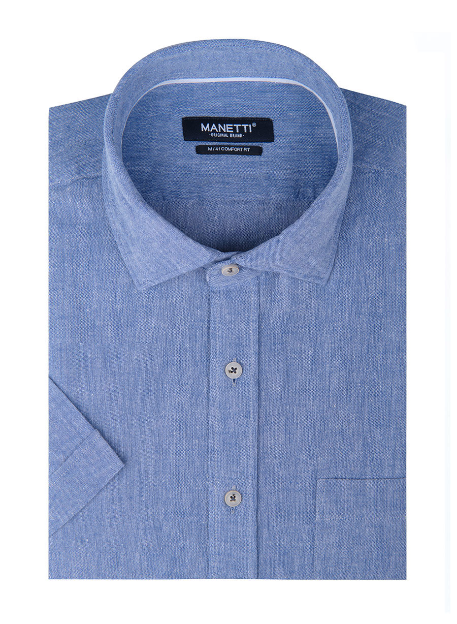 MEN'S ΠΟΥΚΑΜΙΣΟ MANETTI ΚΟΝΤΟ ΜΑΝΙΚΙ CASUAL  INDIGO