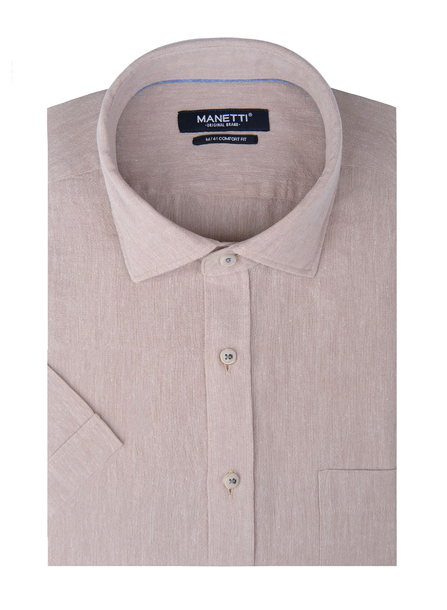MEN'S ΠΟΥΚΑΜΙΣΟ MANETTI ΚΟΝΤΟ ΜΑΝΙΚΙ CASUAL  BEIGE