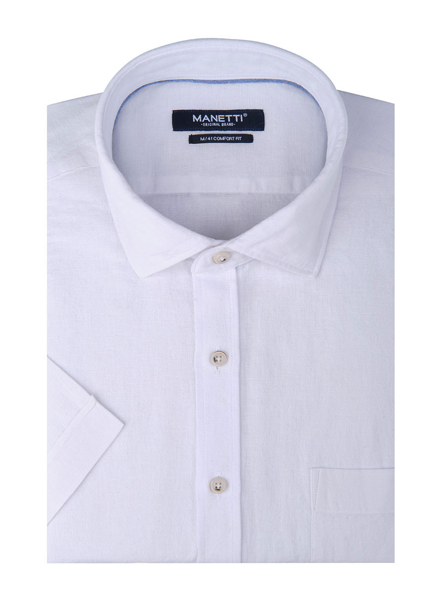 MEN'S ΠΟΥΚΑΜΙΣΟ MANETTI ΚΟΝΤΟ ΜΑΝΙΚΙ CASUAL  WHITE