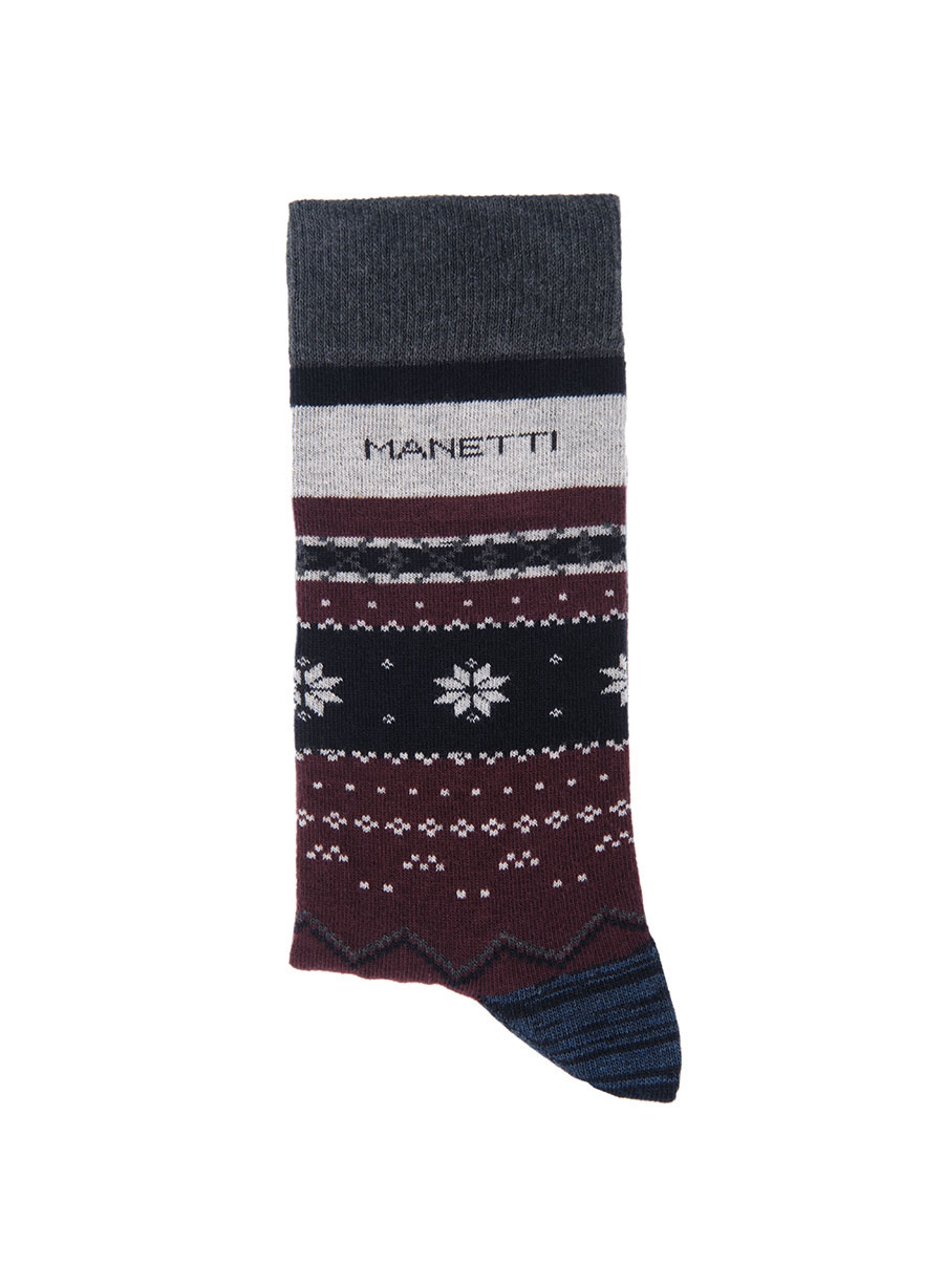MEN'S MANETTI SOCKS CASUAL  BORDEAUX BLUE GREY